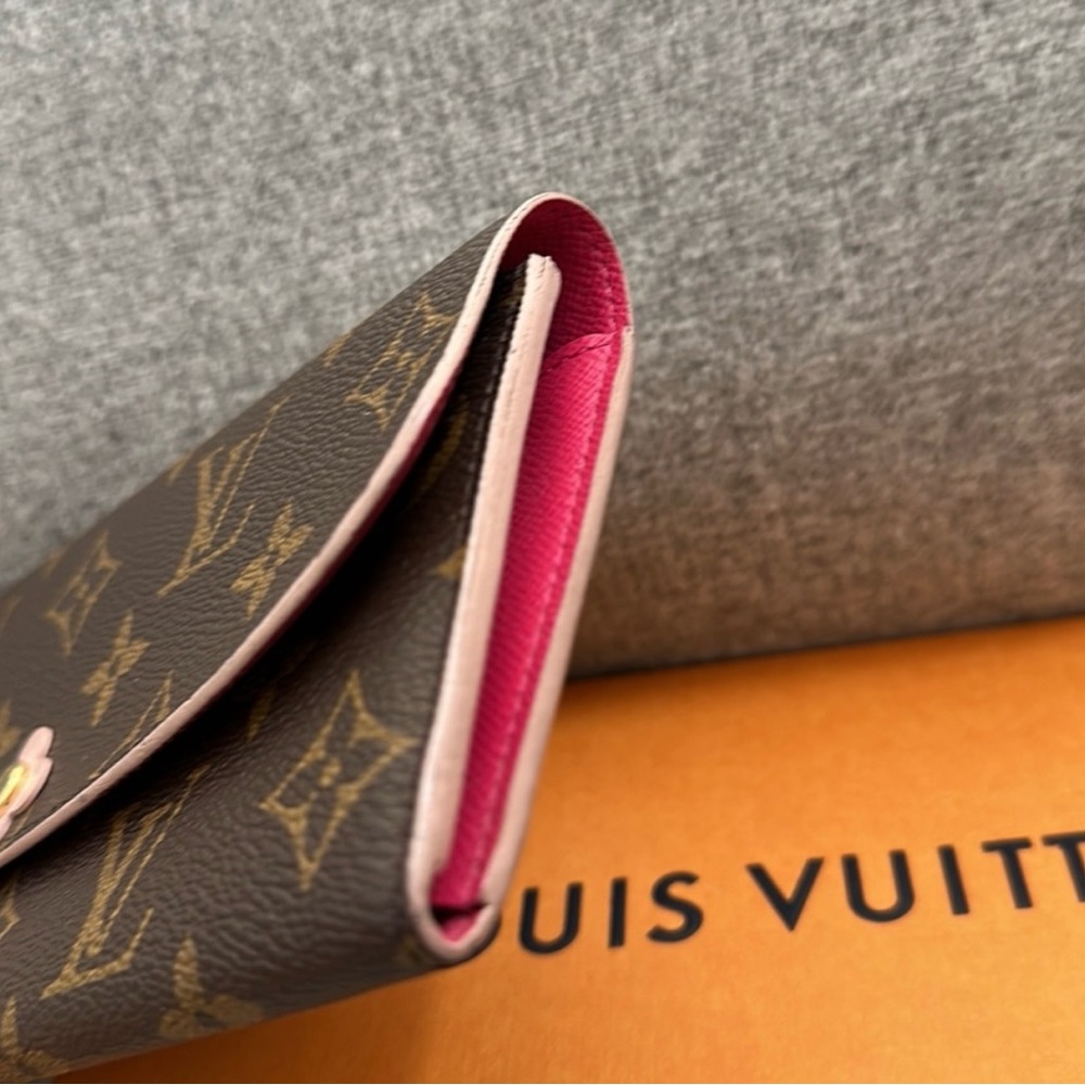 Louis Vuitton Long Wallet Portefeuille Emilie Brown Monogram with Pink Accents - Picture 6 of 13